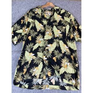 Vintage 90s Rayon Hawaiian Shirt Mens XL Black Green Floral Aloha Ron Chereskin